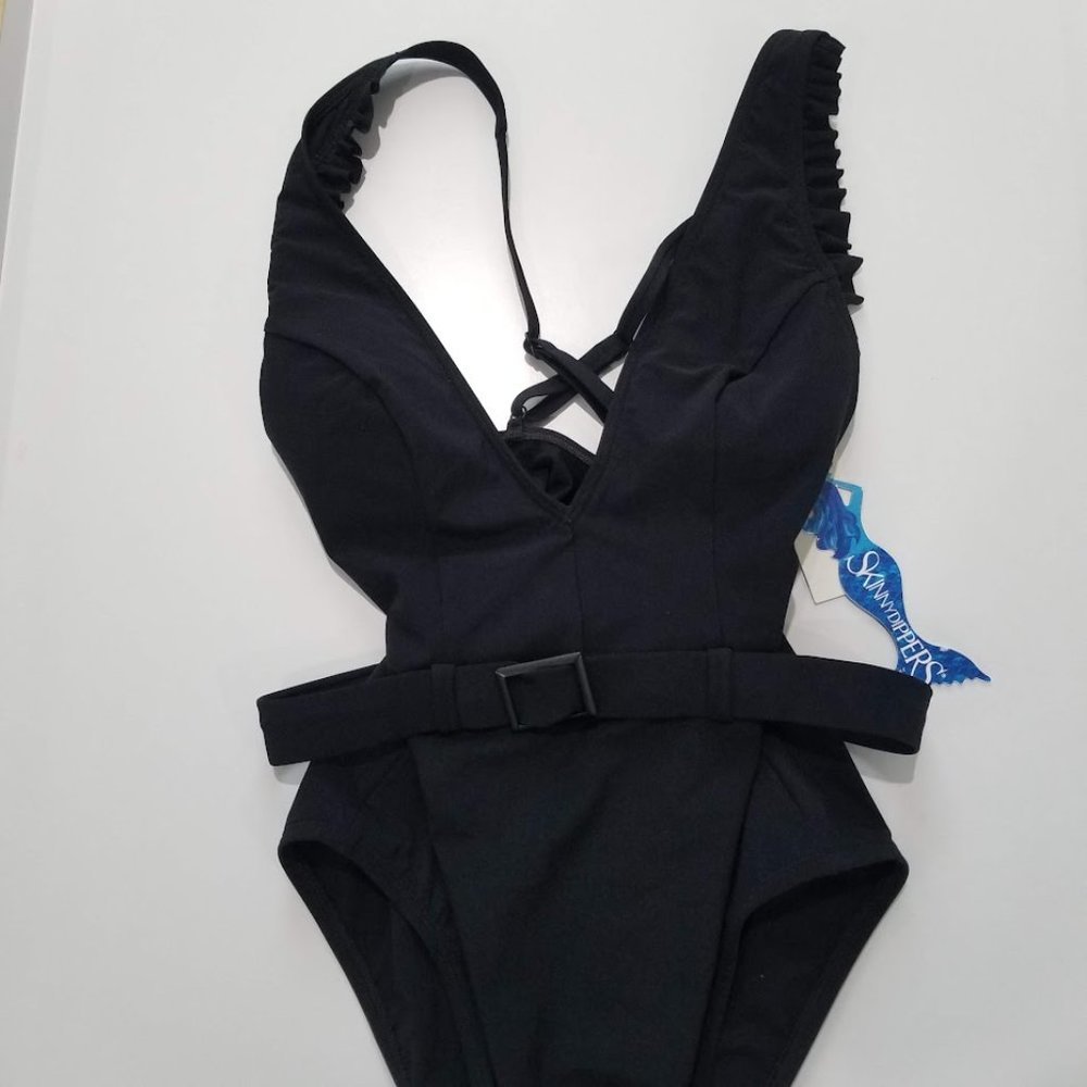 Skinny Dippers  Jelly Beans Cinch Ruffle Sleeve Soft Cup One Piece Swimsuit - Picture 7 of 11